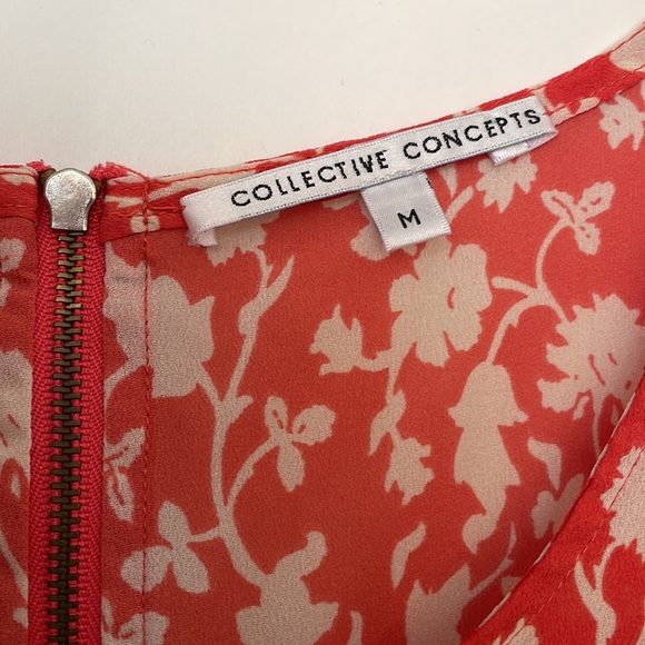 Orange Floral Collective Concepts Front Tie Flowy Blouse - Picture 2 of 5